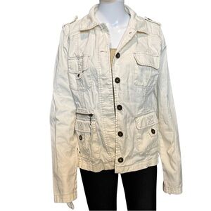 Maurices Utility Jacket Womens L Ivory White Cotton Military Safari Field Jacket